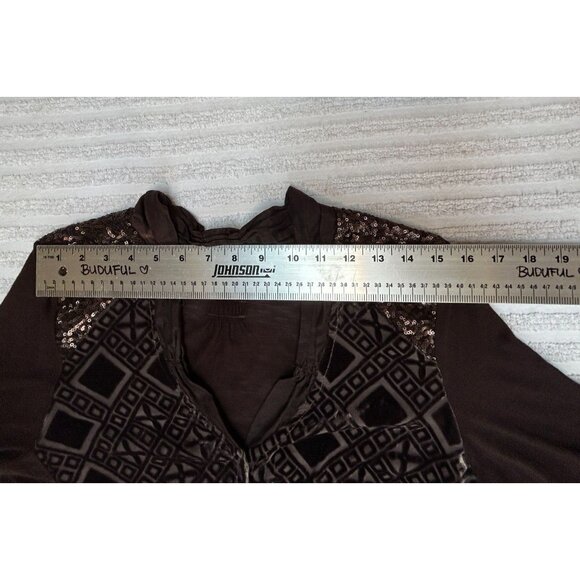 Anthropologie Tiny Women's Leighton Top Velvet Button Down Shirt Medium Brown - Picture 5 of 9